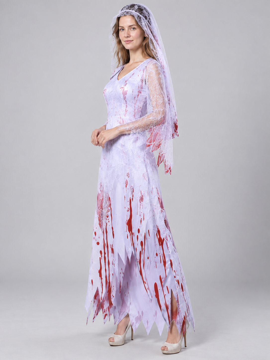 Ghost Costume with Veil and Blood Imitation for Halloween