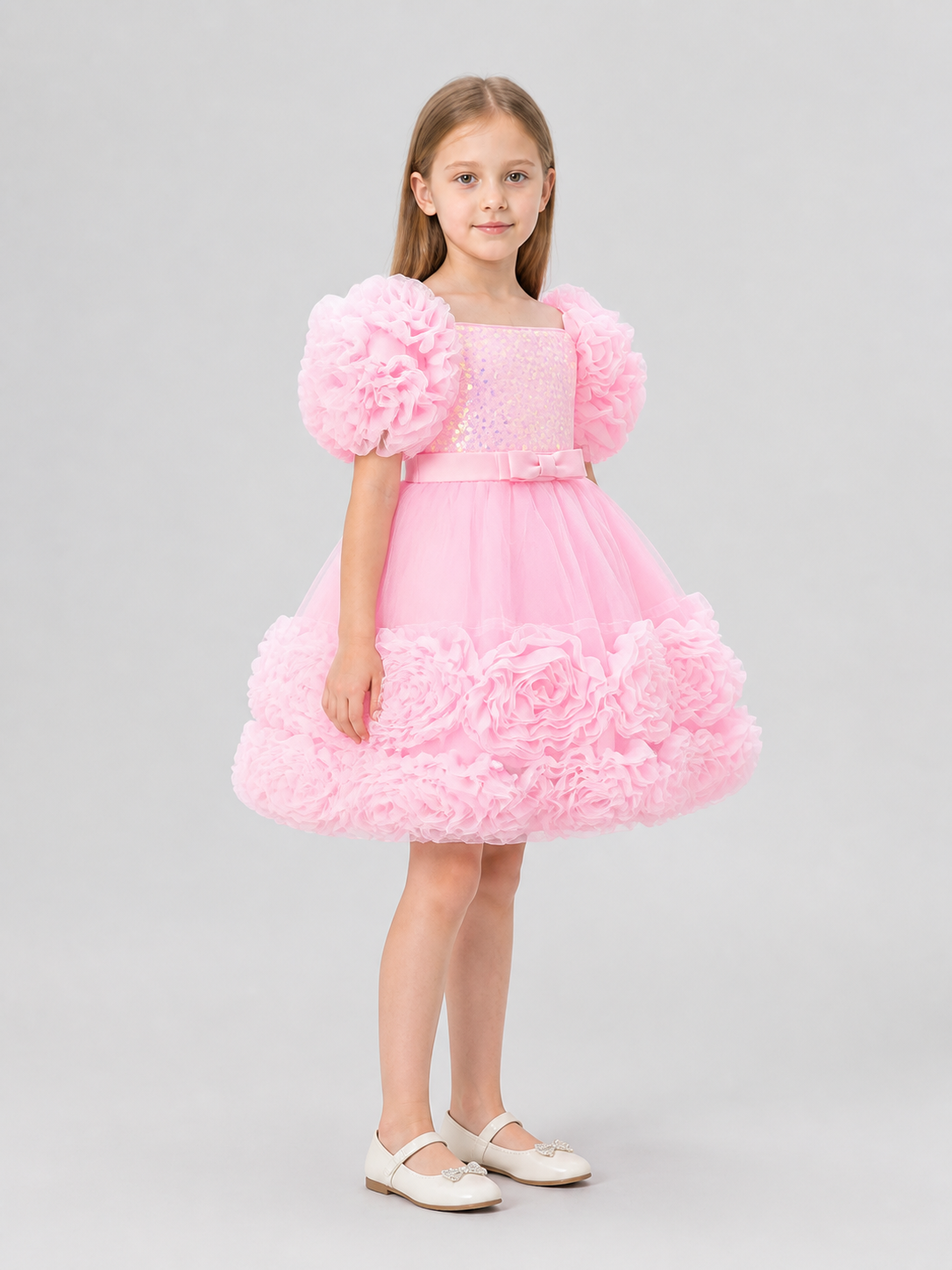 Pink Sequin Tutu Dress with a Full Skirt side view