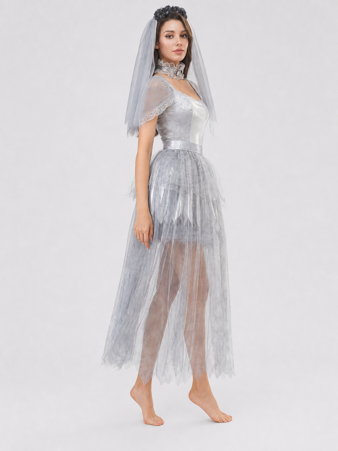 Halloween Cosplay Dress, Gray and White
