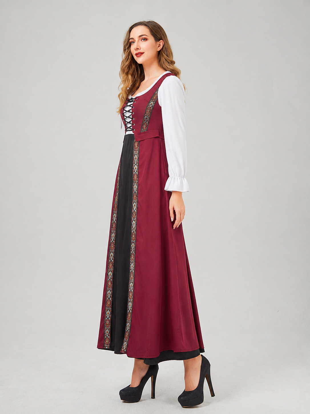 Long Medieval-Style Dress with Lace-Up Front side view