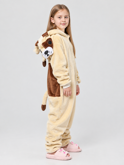 Flannel Dog Hooded Pajama Jumpsuit with Tail