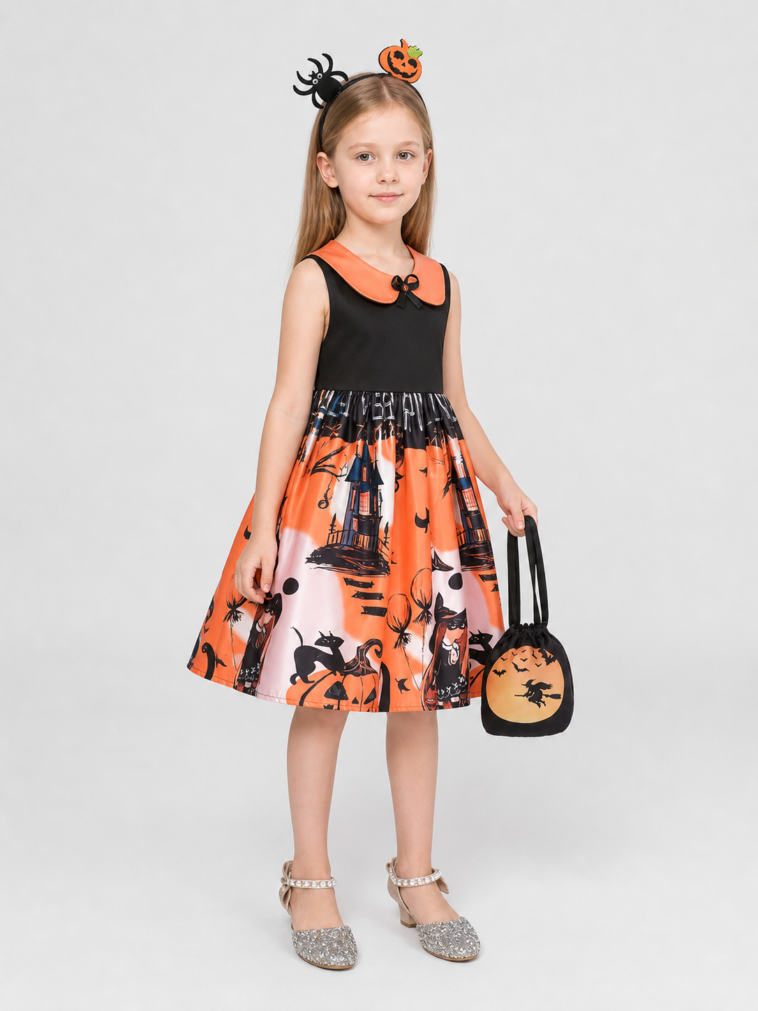 Kids’ Halloween Cosplay Dress with Headband side view
