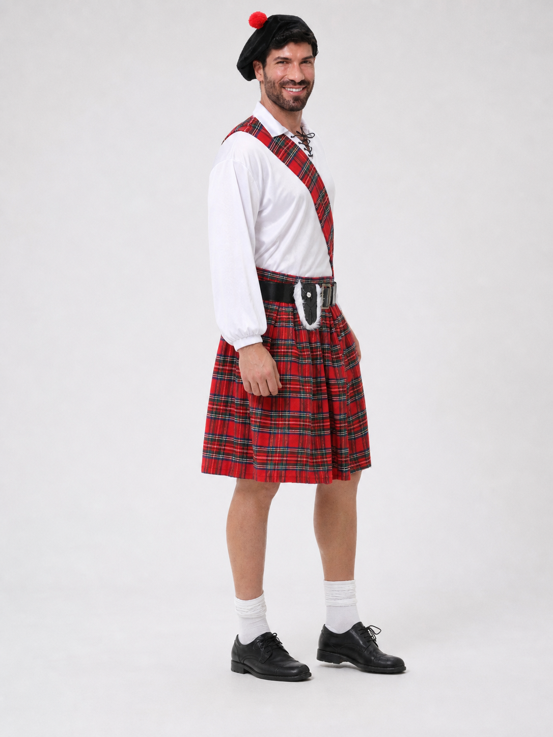 Historical Costume with Plaid Skirt and Cap