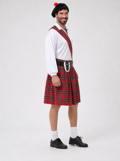 Historical Costume with Plaid Skirt and Cap