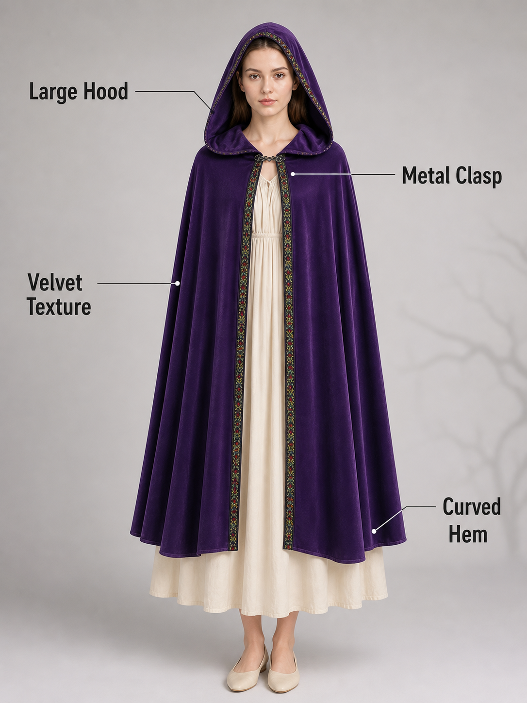 Purple Hooded Velvet Costume Cape product view 75