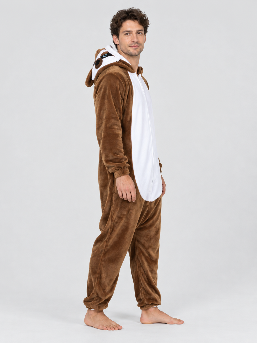 Kigurumi pajama with hood and voluminous ears, brown