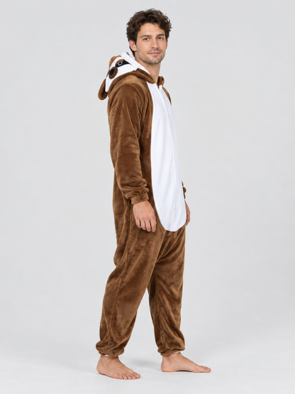 Kigurumi pajama with hood and voluminous ears, brown