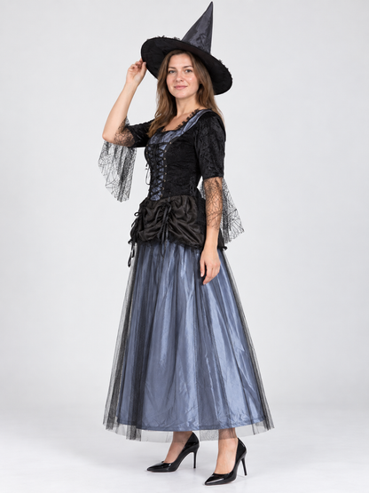 Witch Costume: Dress and Hat, Gray-Blue