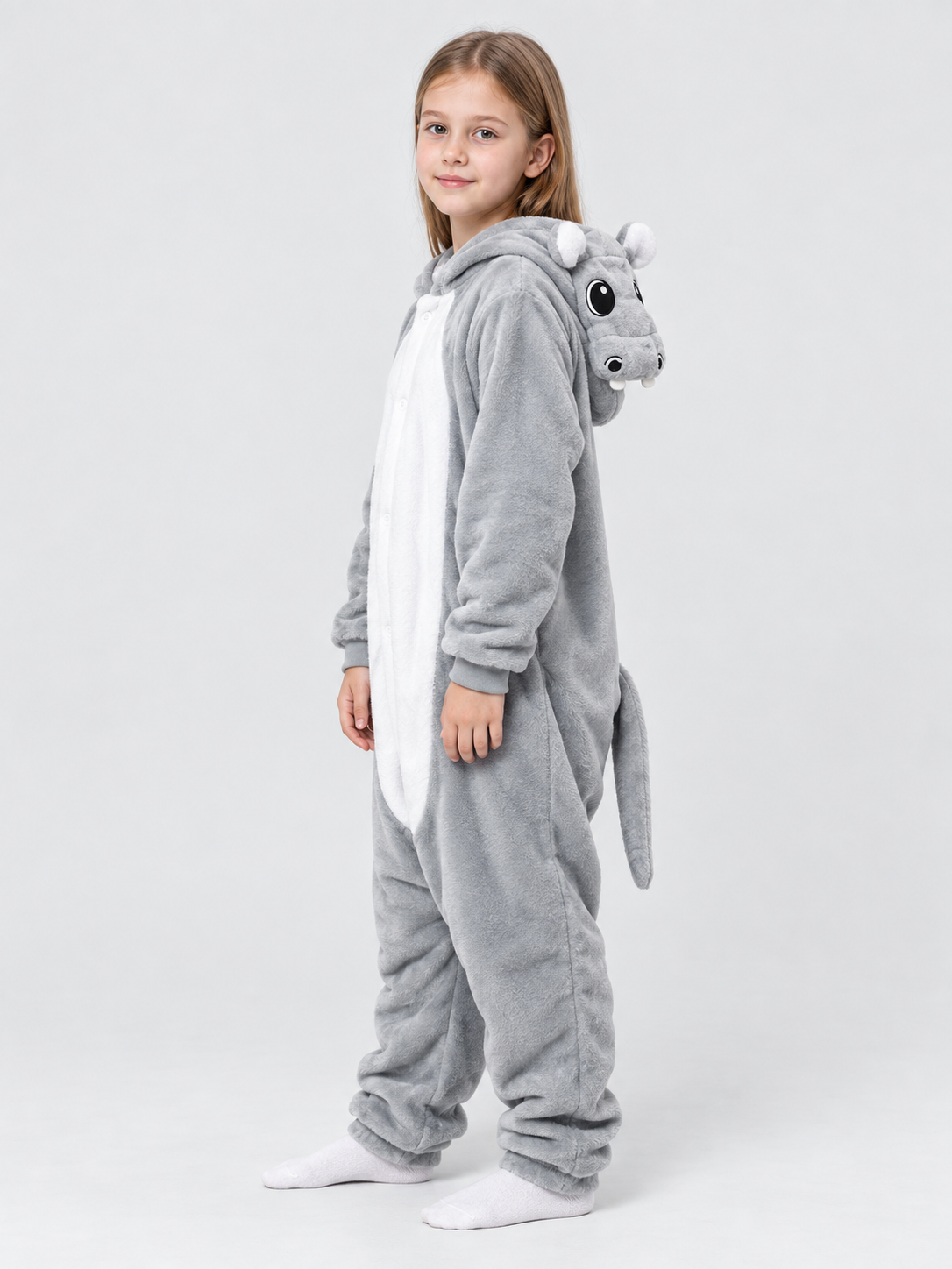 Flannel Hooded Pajama Jumpsuit with White Panel