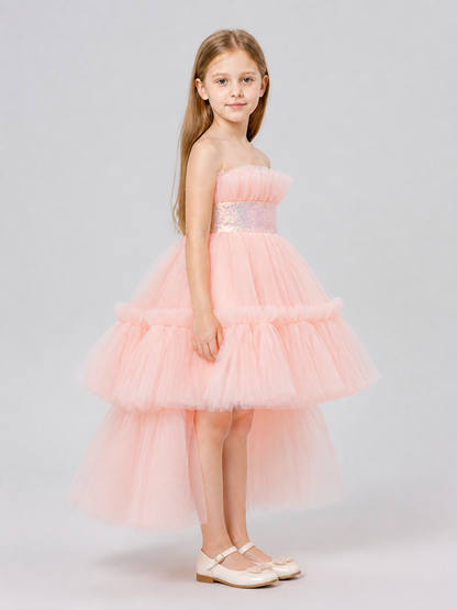 Princess Tulle Dress with Train for Birthday Celebrations