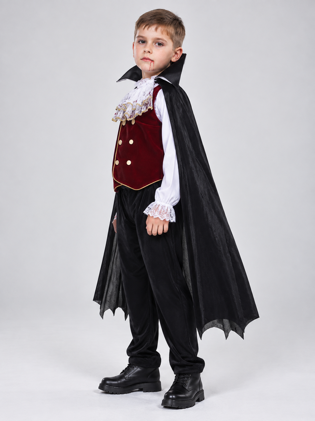 Kids' Vampire Costume with Black Cape and Jabot