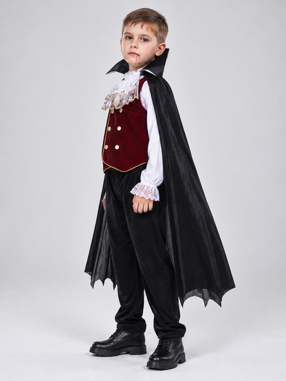 Kids' Vampire Costume with Black Cape and Jabot