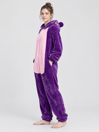 Purple Pajama Jumpsuit with Pink Insert and Ears