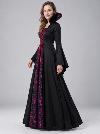 Long Gothic Dress with Lacing and High Collar