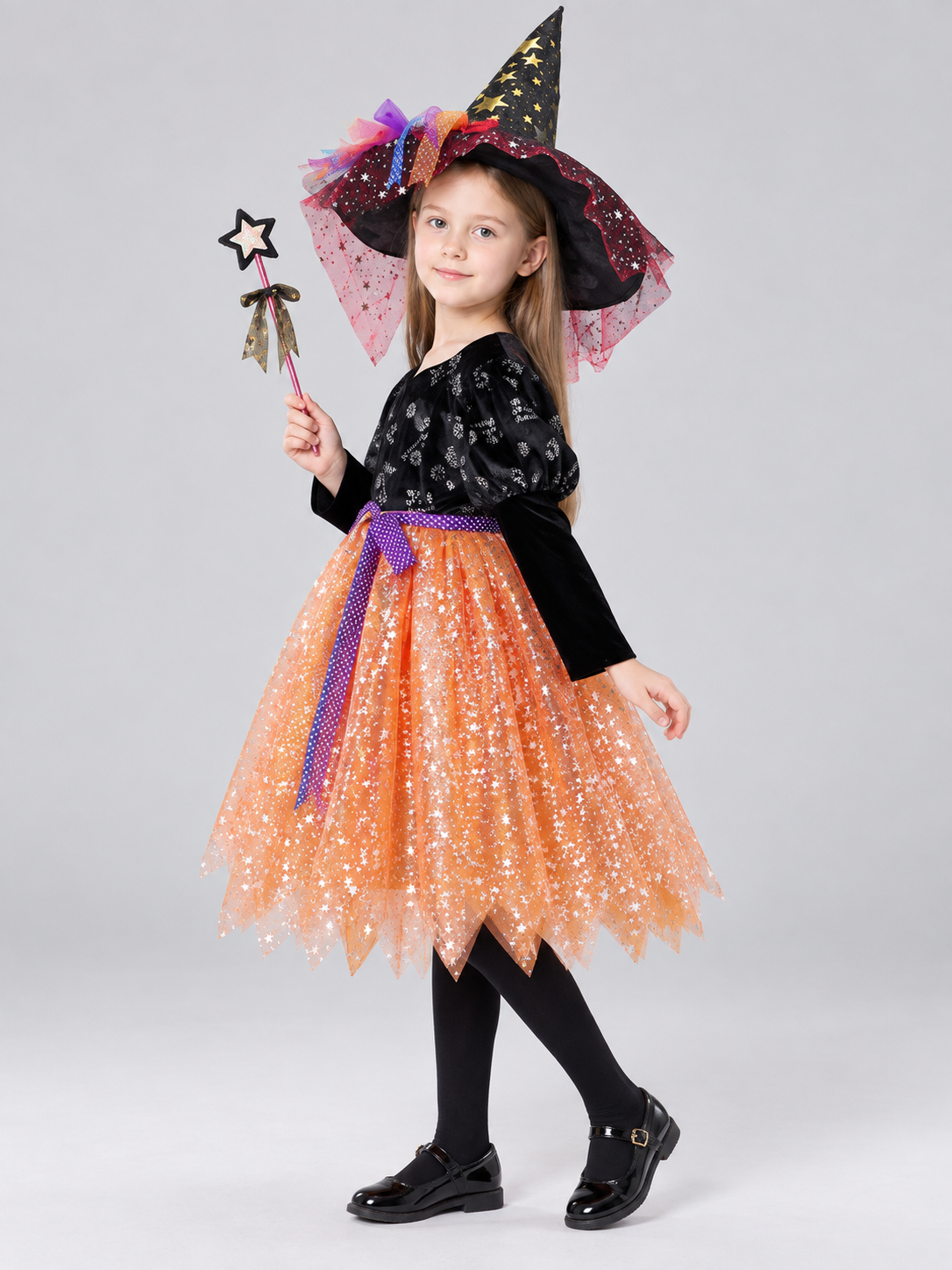 Kids' Witch Halloween Costume with Hat and Wand