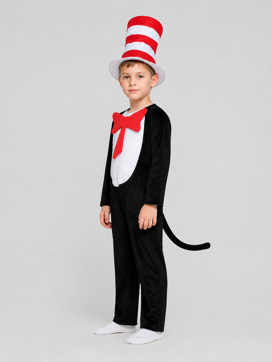 The Cat in the Hat Cosplay Costume, Jumpsuit with Tail side view