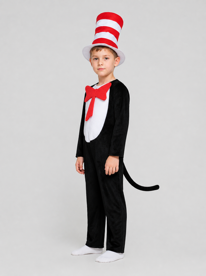 The Cat in the Hat Cosplay Costume, Jumpsuit with Tail side view
