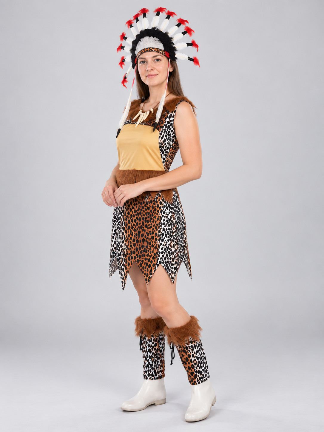 Carnival Costume with Leopard Dress and Feathers