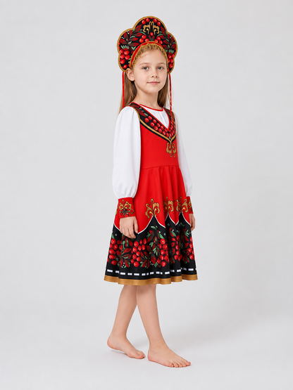 Children’s Retro Costume: Dress, Blouse, and Headwear side view