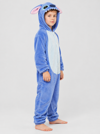 One-Piece Flannel Hooded Pajama Jumpsuit with Ears