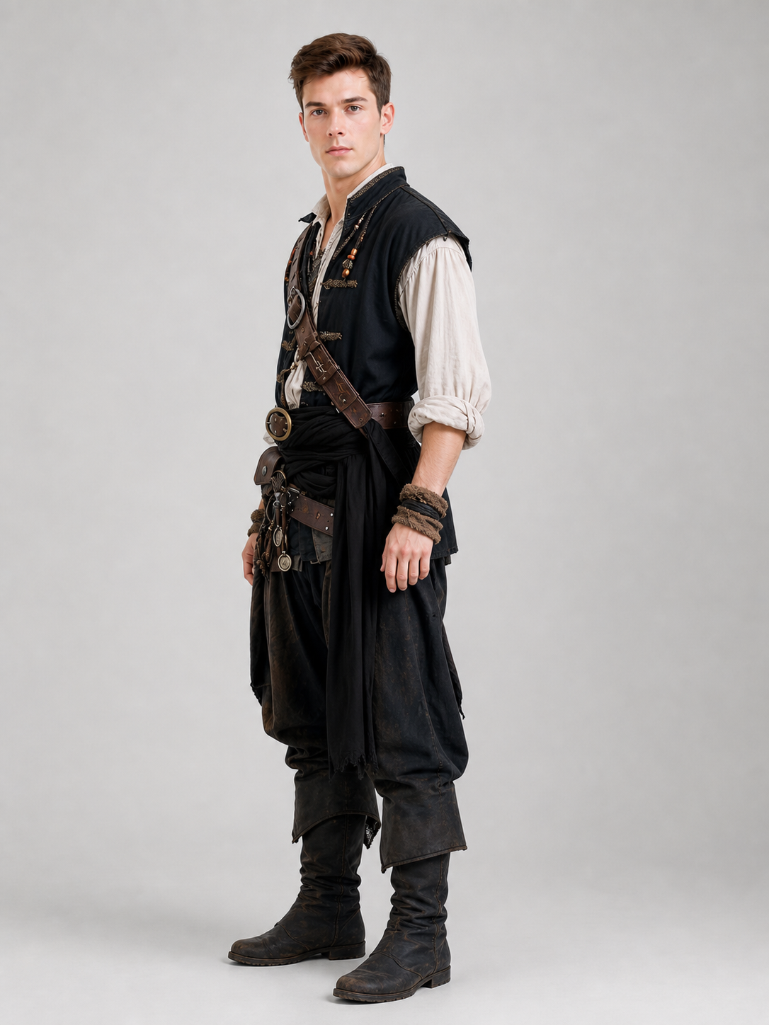 Black-Style Pirate Costume Set with Accessories