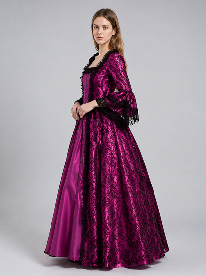 Medieval Dress with a Full Skirt and Lace-Up Detail side view