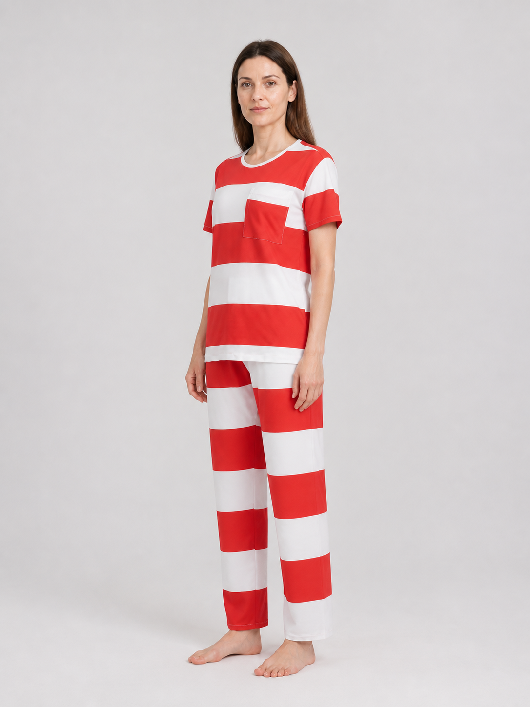 Prison Costume for Cosplay, Red and White Striped side view