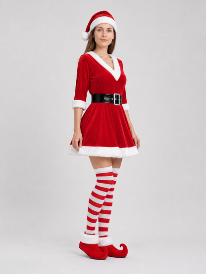 Santa Claus Christmas Costume: Dress, Hat, Belt side view