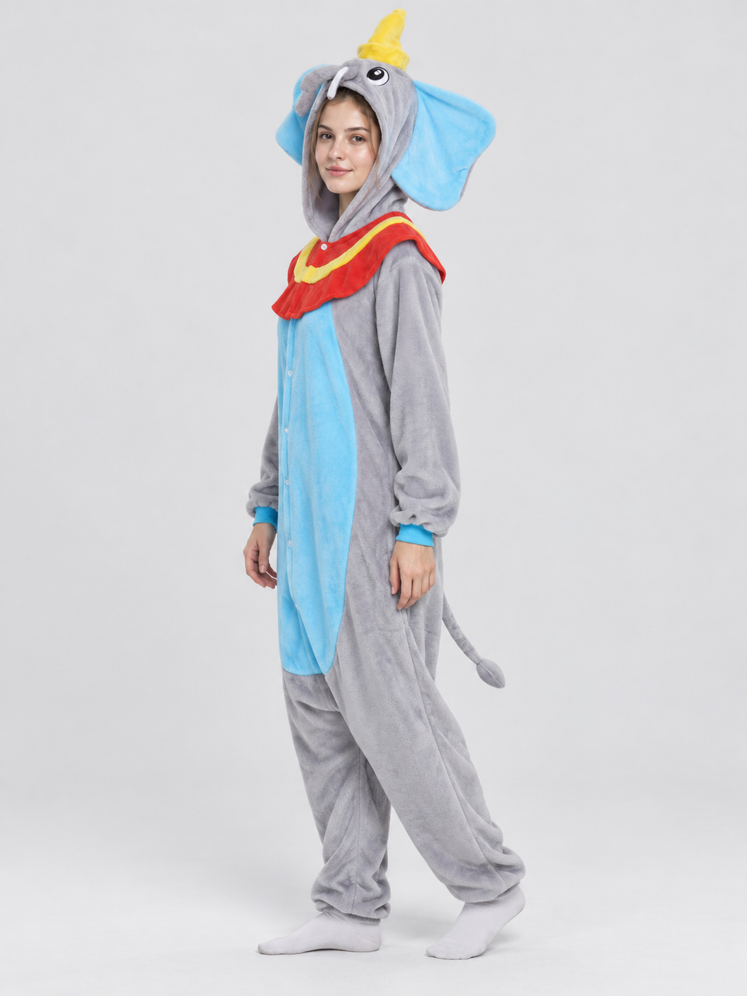 Gray Flannel Elephant Hooded Kigurumi Jumpsuit