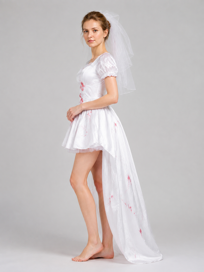 Vampire Bride Costume Dress with Veil