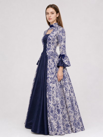 Vintage Printed Dress, Long Sleeves, Flared Silhouette