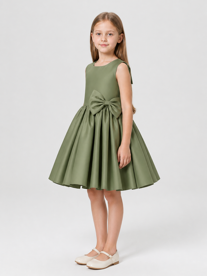 Children's Full Dress with a Large Bow, Green side view