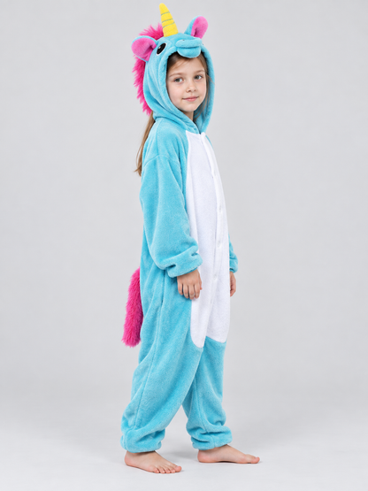 Kids' Flannel Hooded Unicorn Pajama Jumpsuit