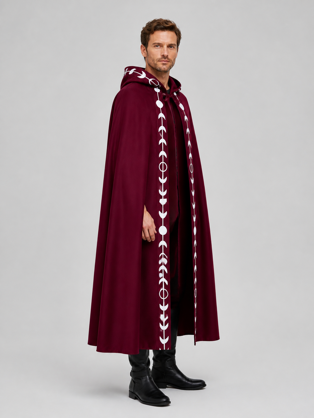Halloween: Red Hooded Cloak of Death with Moon Pattern side view