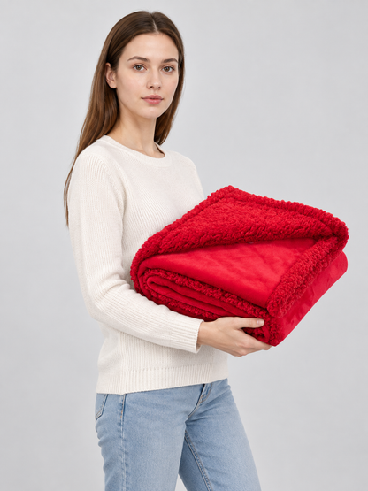 Double-Sided Red Blanket for Pets side view