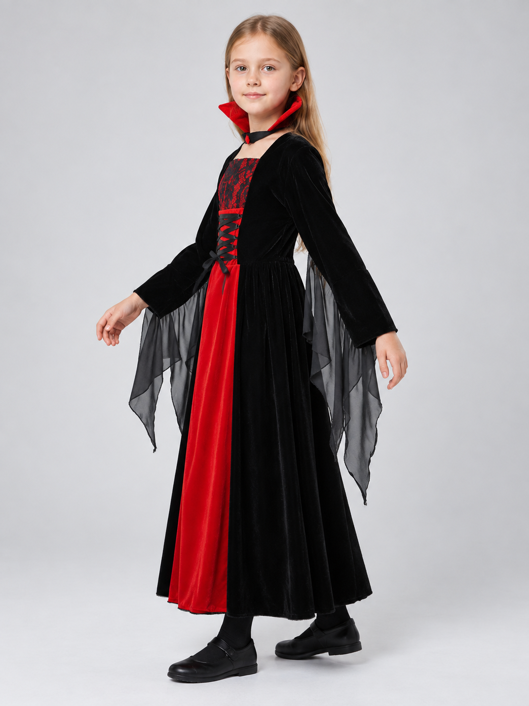 Vampire Costume with Collar and Lacing side view
