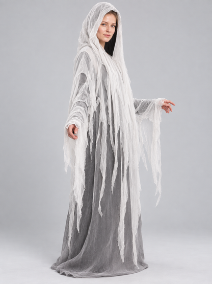 Hooded Ghost Costume with Torn Strips side view