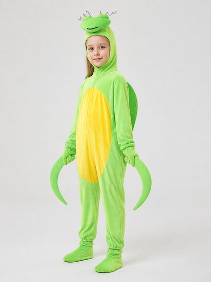 Mantis Costume, Green Hooded Jumpsuit side view