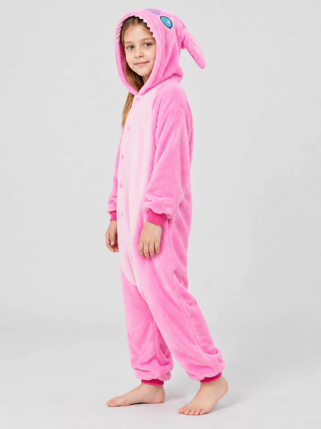 Pink Plush Hooded Pajama Jumpsuit with Ears