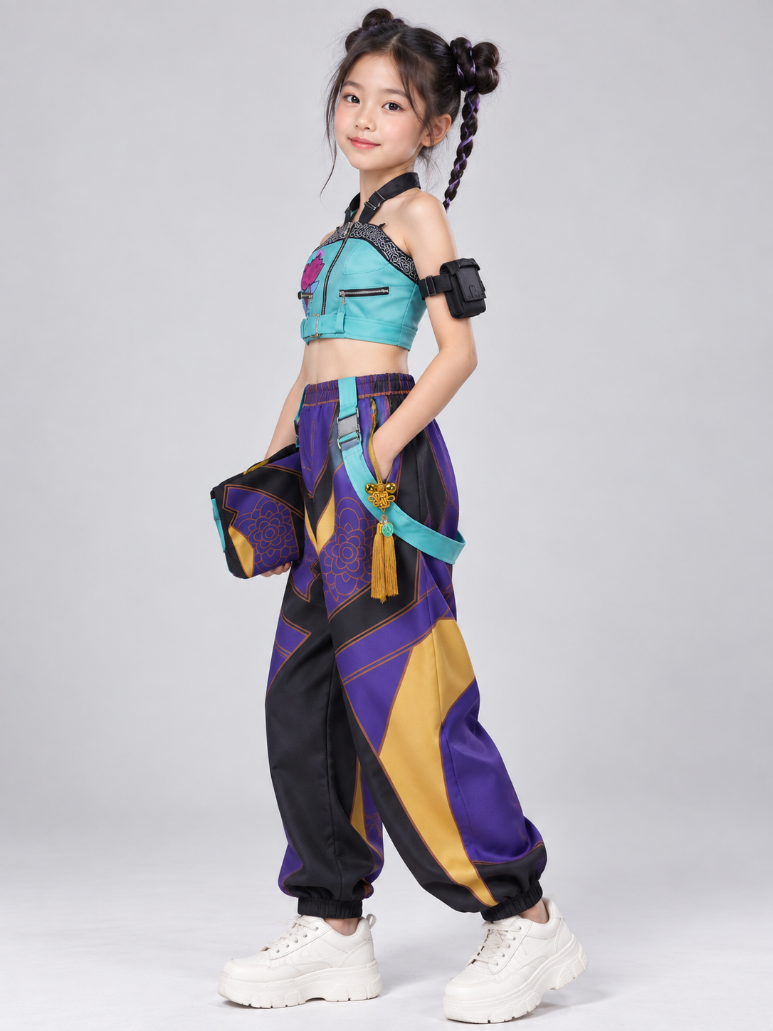 Turquoise Kids' Cosplay Costume with Top and Pants