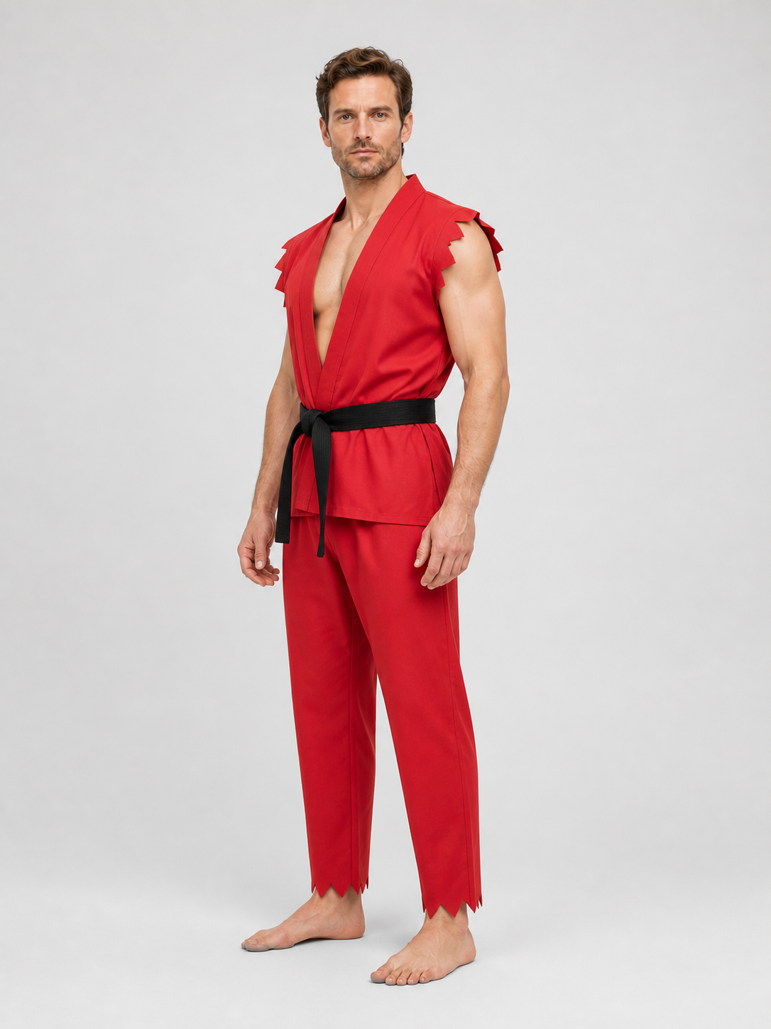 Street Fighter Cosplay Costume: Sleeveless Top, Pants, Belt side view