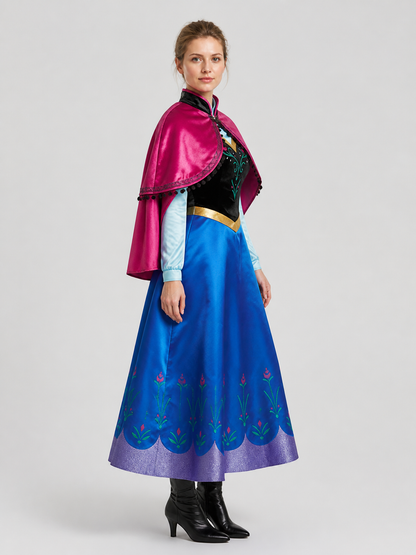 Anna Cosplay Dress with Pink Cape and Long Sleeves
