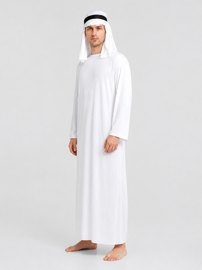 Carnival Costume: White Long Robe and Headwear side view
