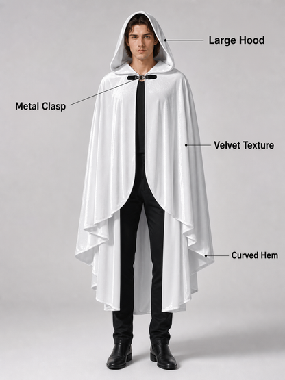 Long white hooded satin-look carnival cape product view 79