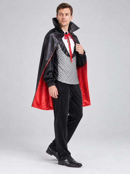 Vampire Costume with Cape and Fangs side view