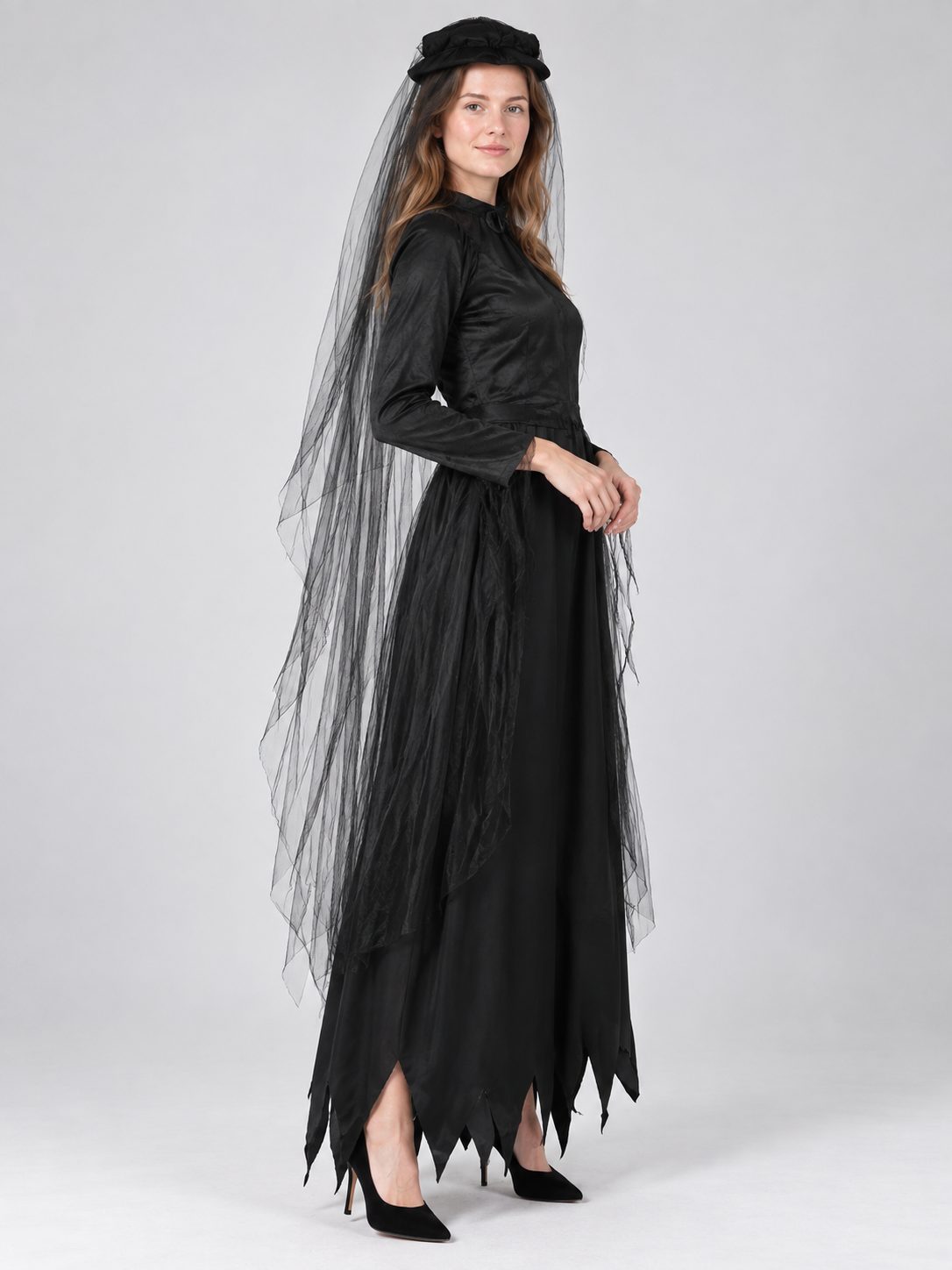 Vampire Costume: Black Dress, Hat, and Veil
