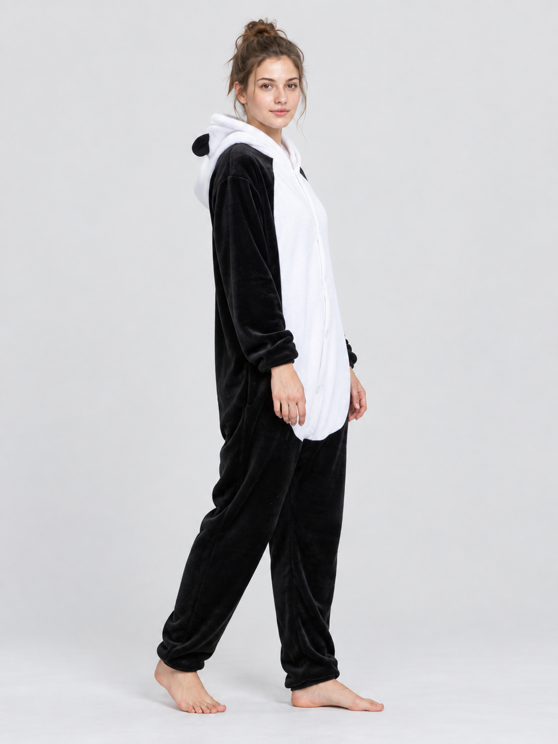Cartoon Black and White Hooded Pajama Jumpsuit