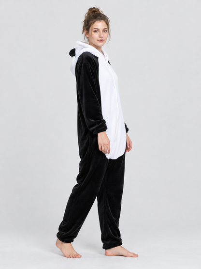 Cartoon Black and White Hooded Pajama Jumpsuit