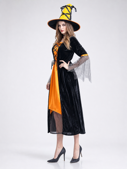 Halloween witch costume with dress and hat