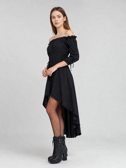 Black Off-the-Shoulder Lace-Up Dress side view